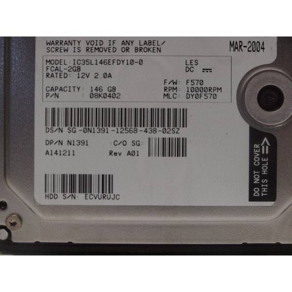 Disque Dur Dell/Emc Fibre 3.5 10Krpm 146 Gb 0N1391