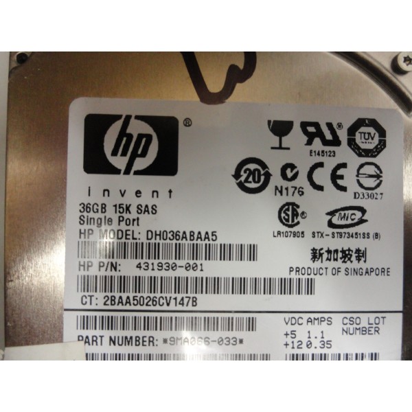 Disco Duro HP 418373-006 SAS 2.5" 36 Gigas 15 Krpm