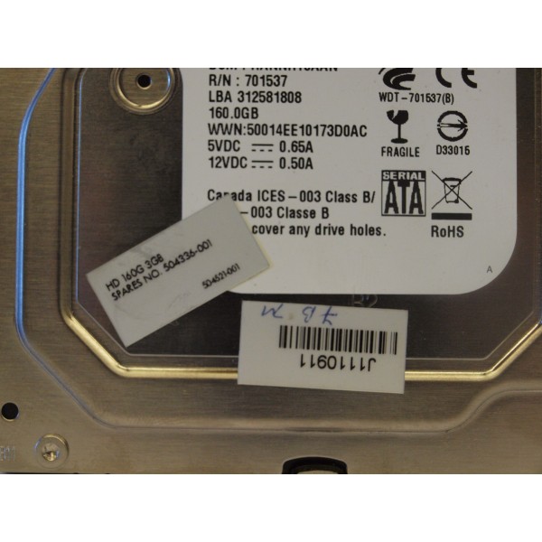 Hard Drive HP 504336-001 SATA 3.5" 160 Gigas 7200 Rpm