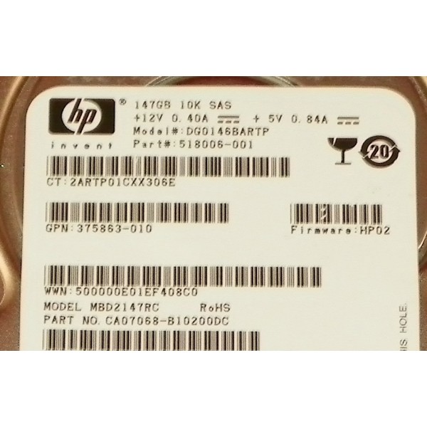 Hard Drive HP 518006-001 SAS 2.5" 146 Gigas 10 Krpm