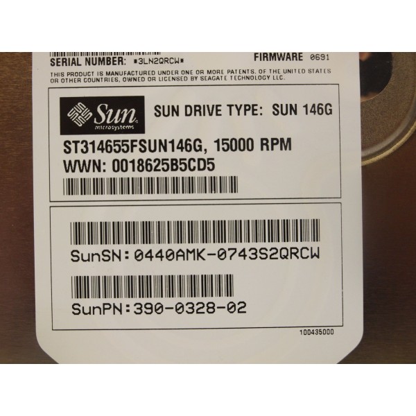 Disque Dur Sun Fibre 3.5 15Krpm 146 Gb 390-0328-02