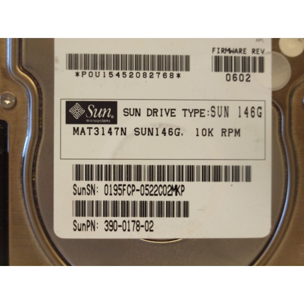 Hard Drive SUN 390-0178-02 SCSI 3.5" 146 Gigas 10 Krpm