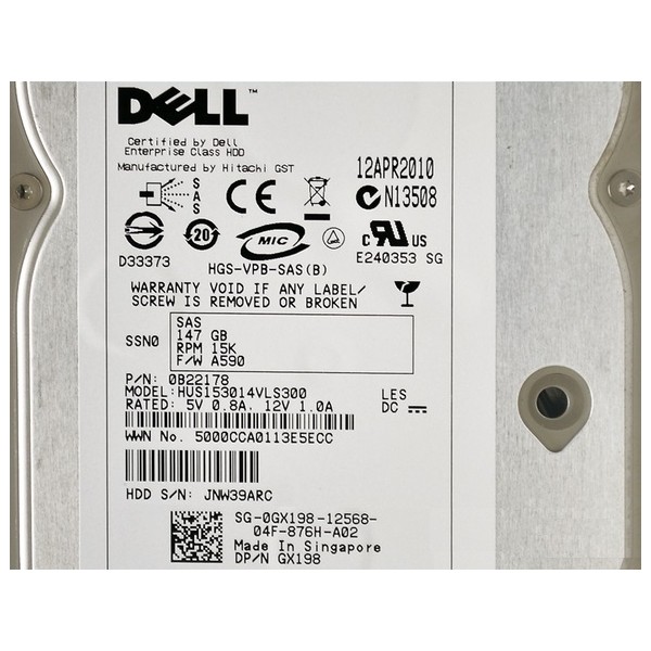 Disco Duro DELL GX198 NO TRAY SAS 3.5" 146 Gigas 15 Krpm