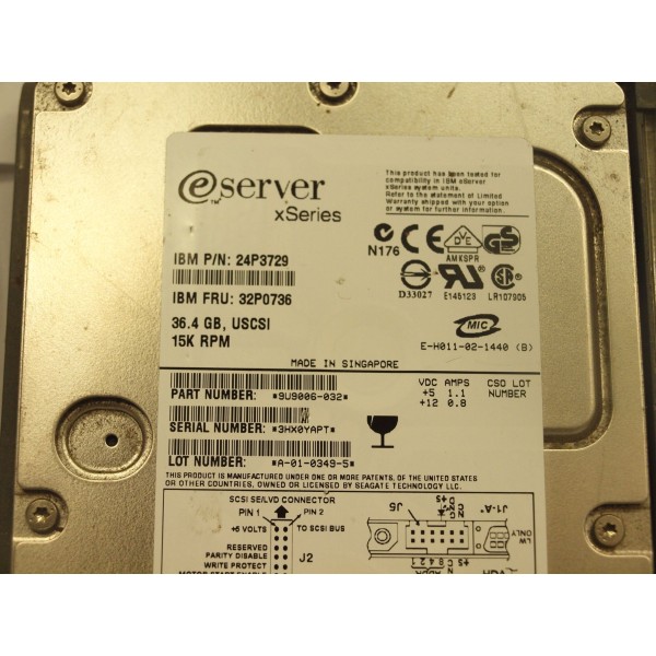 Disco Duro IBM 24P3729 SCSI 3.5" 36 Gigas 15 Krpm