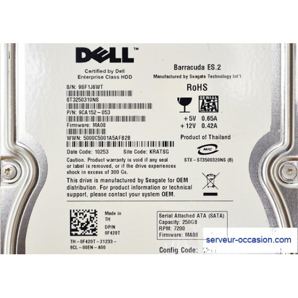 Disco Duro DELL F420T SATA 3.5" 250 Gigas 7200 Rpm