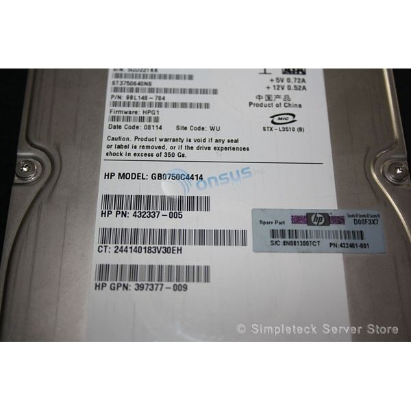 Disque Dur Hp SATA 3.5 7200rpm 750 Gb 432337-005