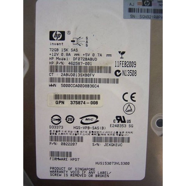 Disque Dur Hp SAS 3.5 15Krpm 300 Gb 480528-001